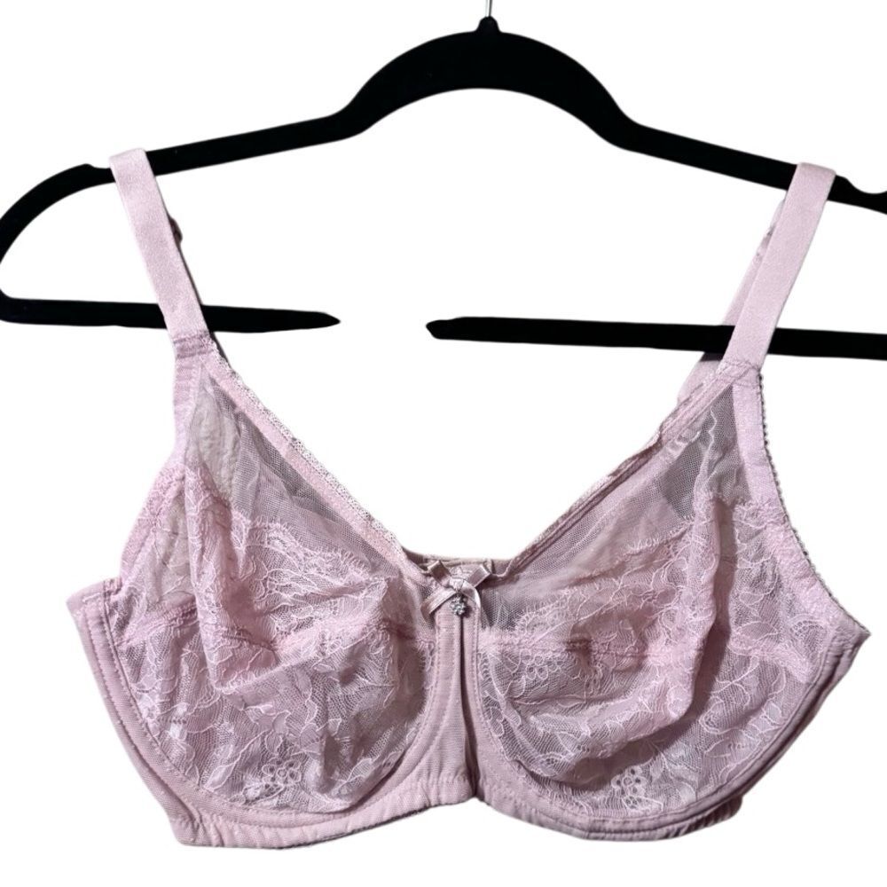 Wacoal- Women’s Light Pink Blush Lace Bra Underwire Retro Chic, Size 34DD